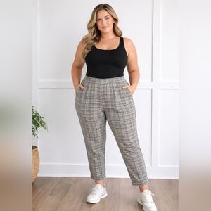 Lily Morgan Plus Size Plaid Croppec Pants- | Comfy Chic Elastic Waist- 3X